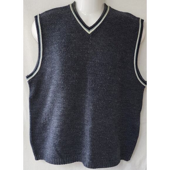 VTG 90s Xtreme  Gear Gray V Neck Seeveless Artificial Wool Sweater Vest Mens XL - Picture 1 of 7